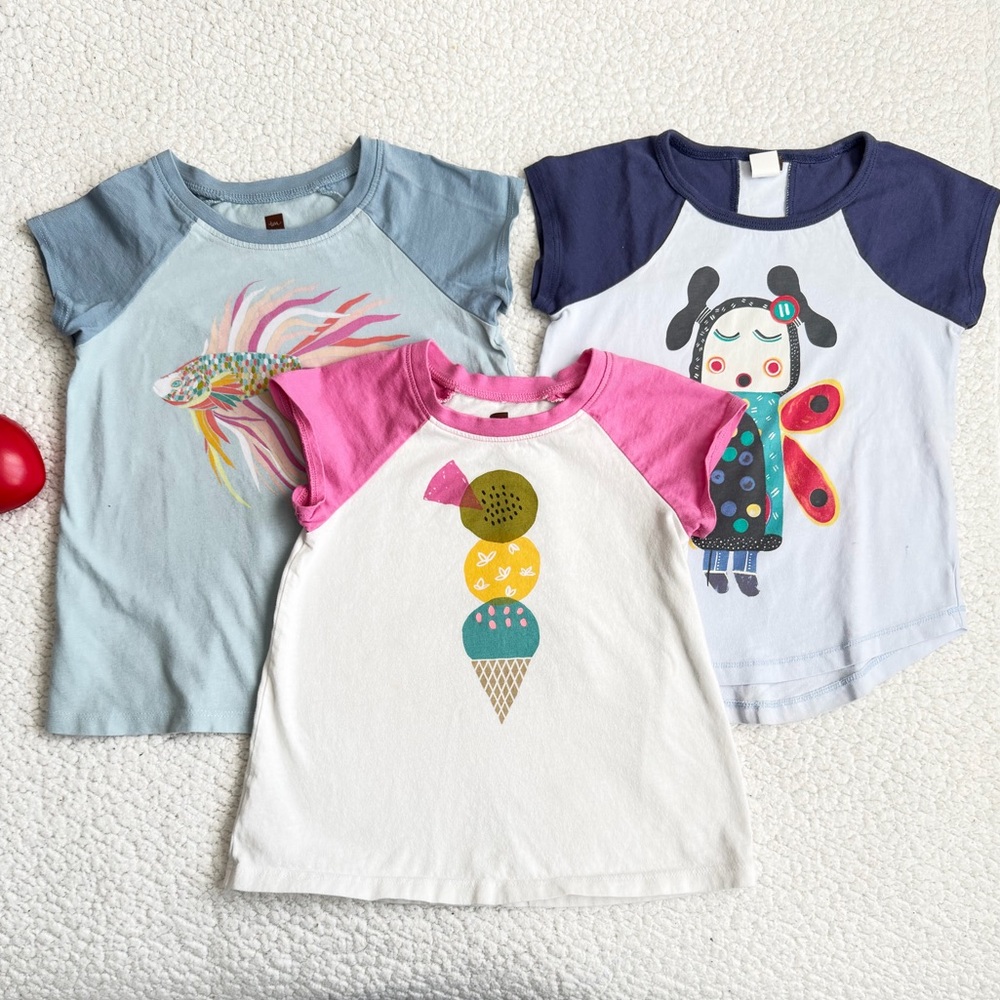 Tea Collection Kids Short Sleeve Tees - Blue, Pink, White